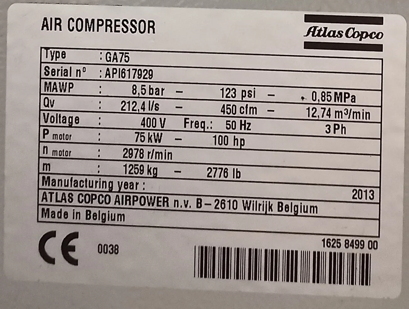 Винтовой компрессор сжатого воздуха ATLAS COPCO